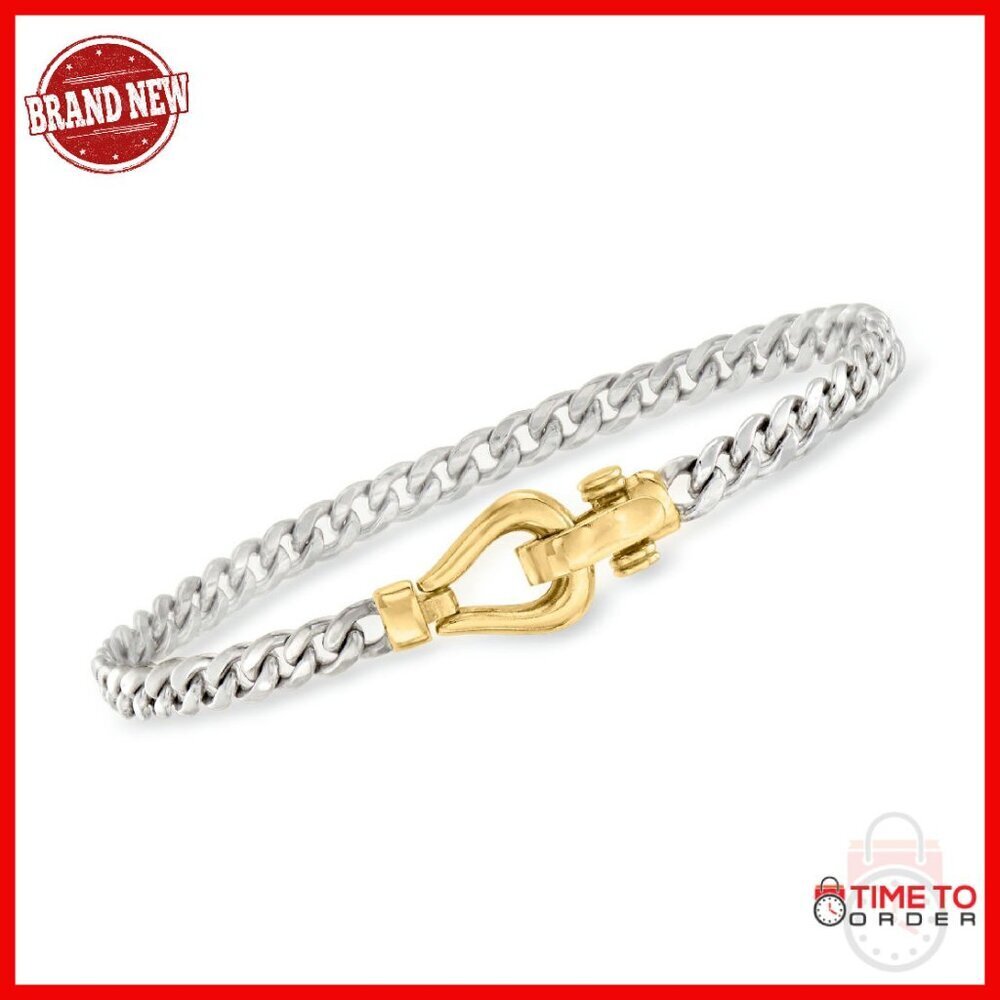 Sterling Silver Gold Overlay Curb Link Bracelet 7 Inch Foldover Clasp